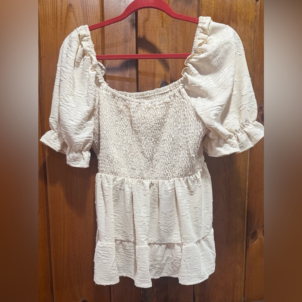 Cream Smocked Women's Top